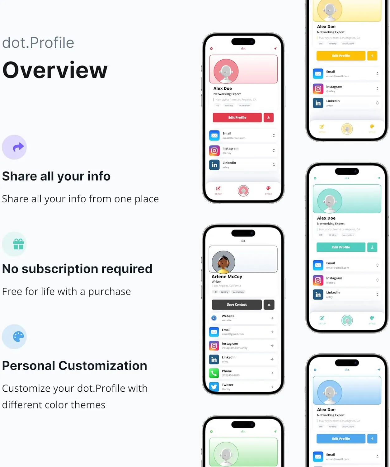 dot. Thin - Digital Business Card - Tap to Share NFC - iPhone & Android (Yellow)