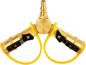 DOZYANT 1/4" RV Propane Quick Connect Y Splitter Adapter with Shutoff Valve for RV Trailer and Quick Connect Propane Hose Connect to Motorhome Tabletop Grill, 2 Way 1/4 inch Quick Disconnect Kit