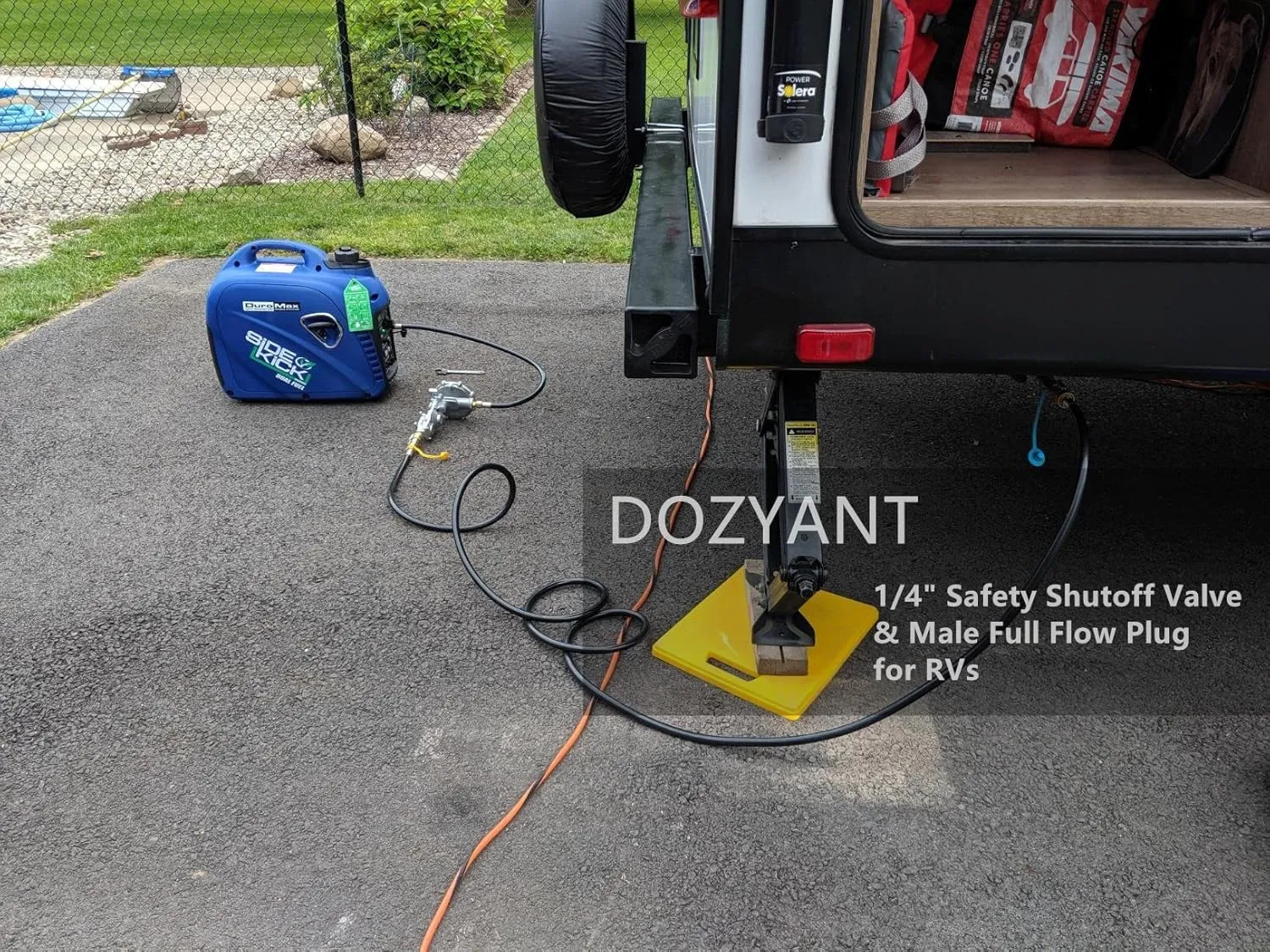 DOZYANT 24 feet Low Pressure Propane RV Quick Connect Extension Hose, 1/4" Safety Shutoff Valve & Male Full Flow Plug for RVs