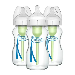 Dr. Brown's Natural Flow Anti-Colic Options  Wide-Neck Glass Baby Bottles 9 oz/270 mL, with Level 1 Slow Flow Nipple, 3 Pack, 0m 