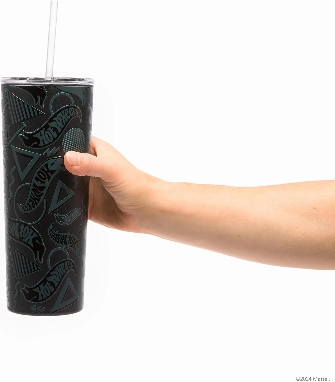 Dragon Glassware x Hot Wheels Insulated Tumbler with Lid and Straw - 24 oz Tumbler Cup with 2 Straws - Stainless Steel Tumbler with Straw for Water, Iced Tea - Travel Coffee Tumbler - Finish Line