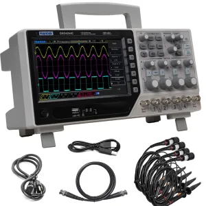 DSO4254C Hantek Desktop Oscilloscope 250MHz Bandwidth 4 Channels Oscillograph with 1CH 25MHz Arbitrary Waveform Generator(4CH Oscilloscope EXT AFG DVM Auto Range Function) 7” 64K TFT LCD Display