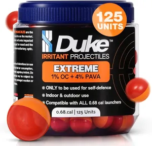 Duke Extreme Non-Lethal 68 Caliber Projectiles OC Spray Balls, Pepper Spray Self Defense Balls, Pepper Spray Balls, 68 Caliber Self Defense Balls, Non Lethal Ammo (1% OC 4% PAVA - 125 Count)