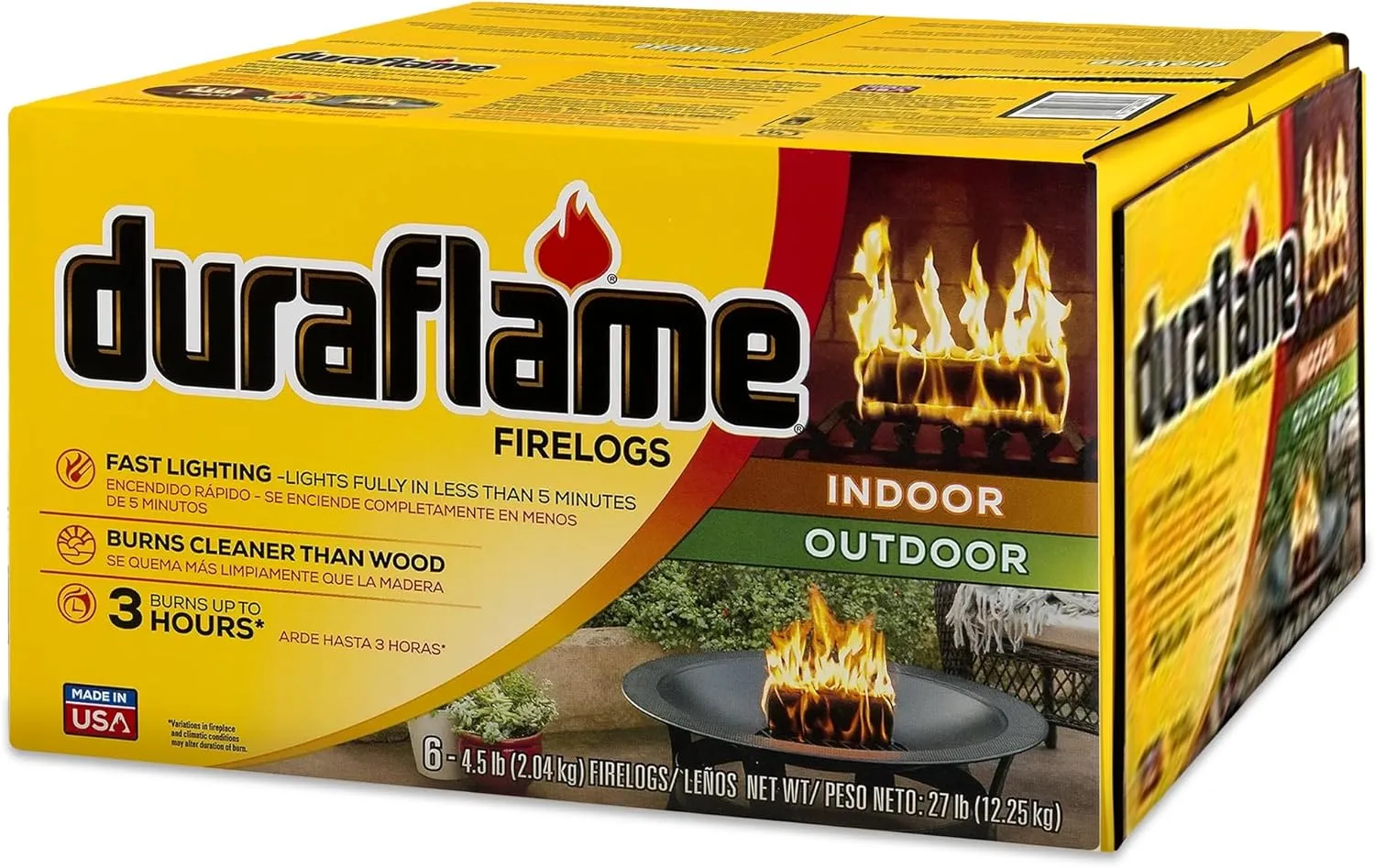 Duraflame 6-Pack Fire Logs for Indoor and Outdoor Use, 3-Hour Burn, 4.5 Lb Each - Firewood Starters and Accessories for BBQ, Camping, Stove, Pit and Chimney