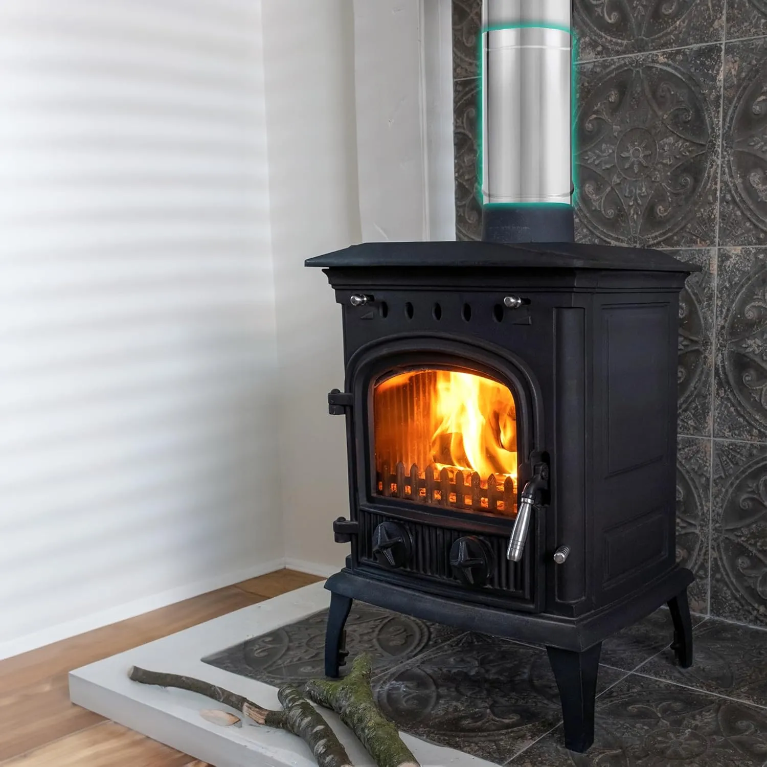 DuraVent DuraBlack 24 by 6 Inches Stainless Steel Single Wall Wood Burning Stove Pipe Connector with Adjustable Length, Silver