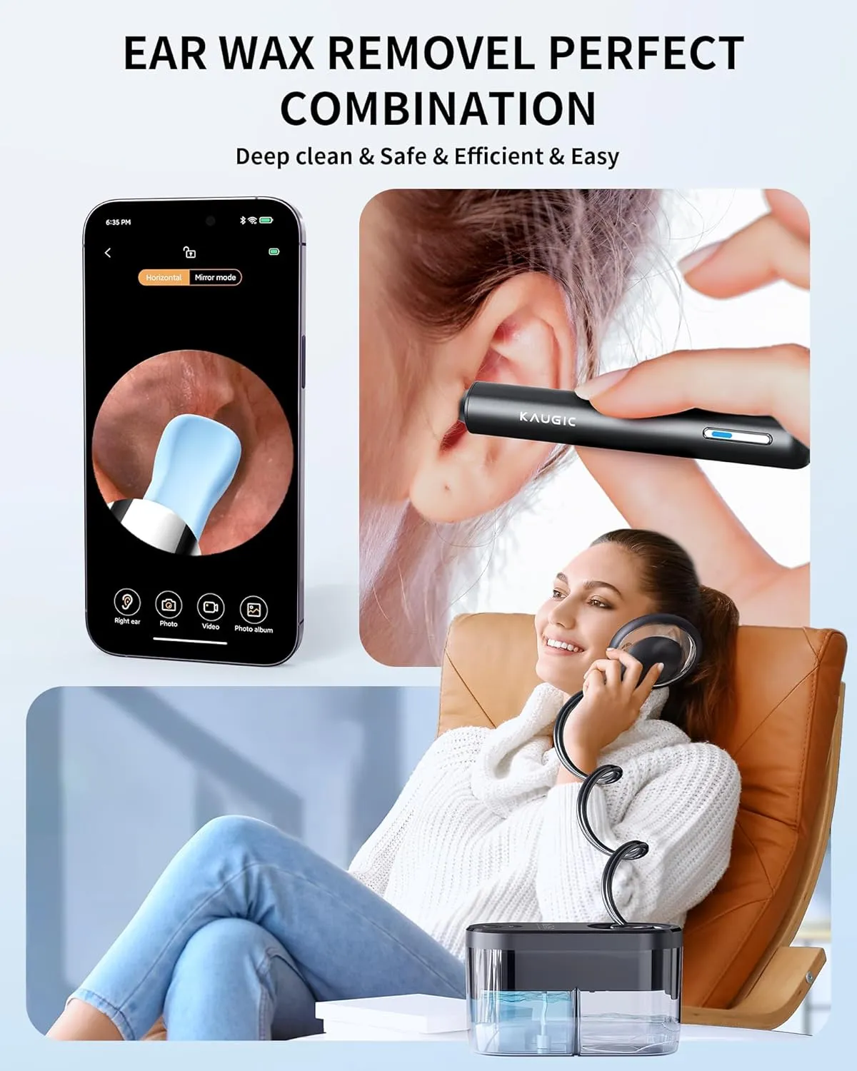 Ear Wax Removal Tool Camera Ear Irrigation Flushing System Ear Cleaner with Camera 1080 HD, Ear Flushing Kit for Adults with One-Piece Waste Tank