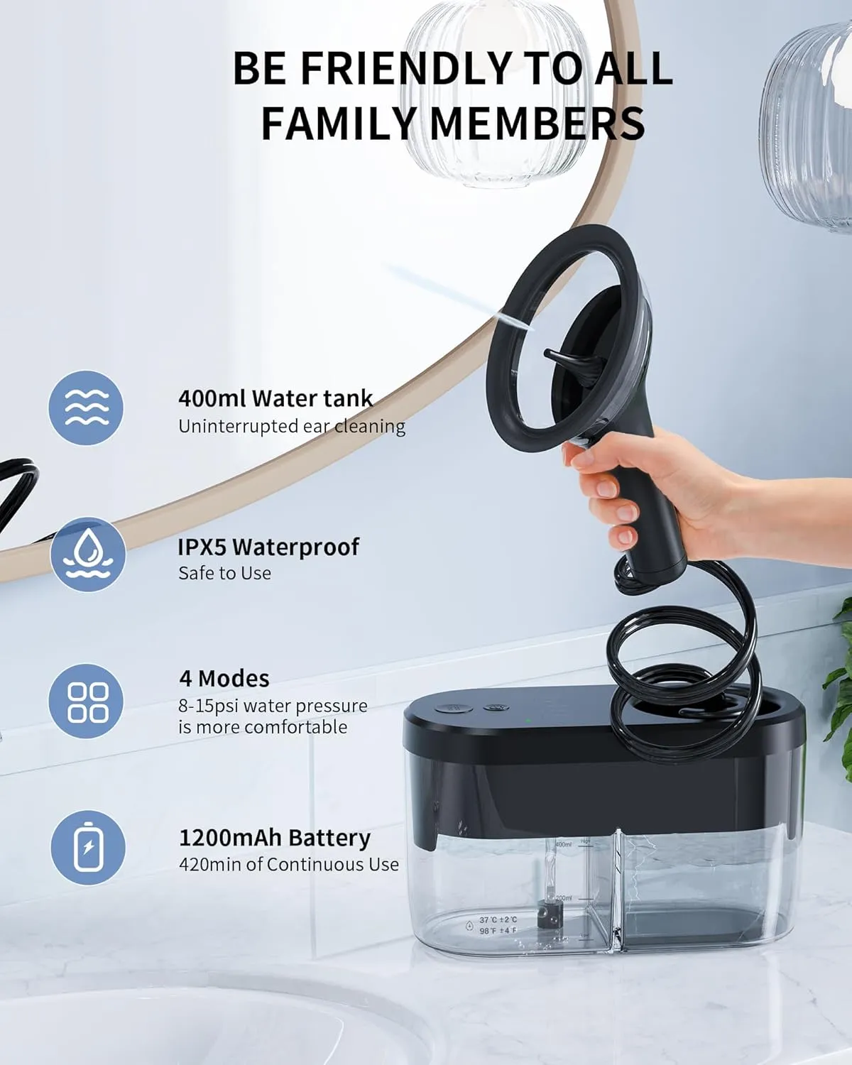 Ear Wax Removal Tool Camera Ear Irrigation Flushing System Ear Cleaner with Camera 1080 HD, Ear Flushing Kit for Adults with One-Piece Waste Tank