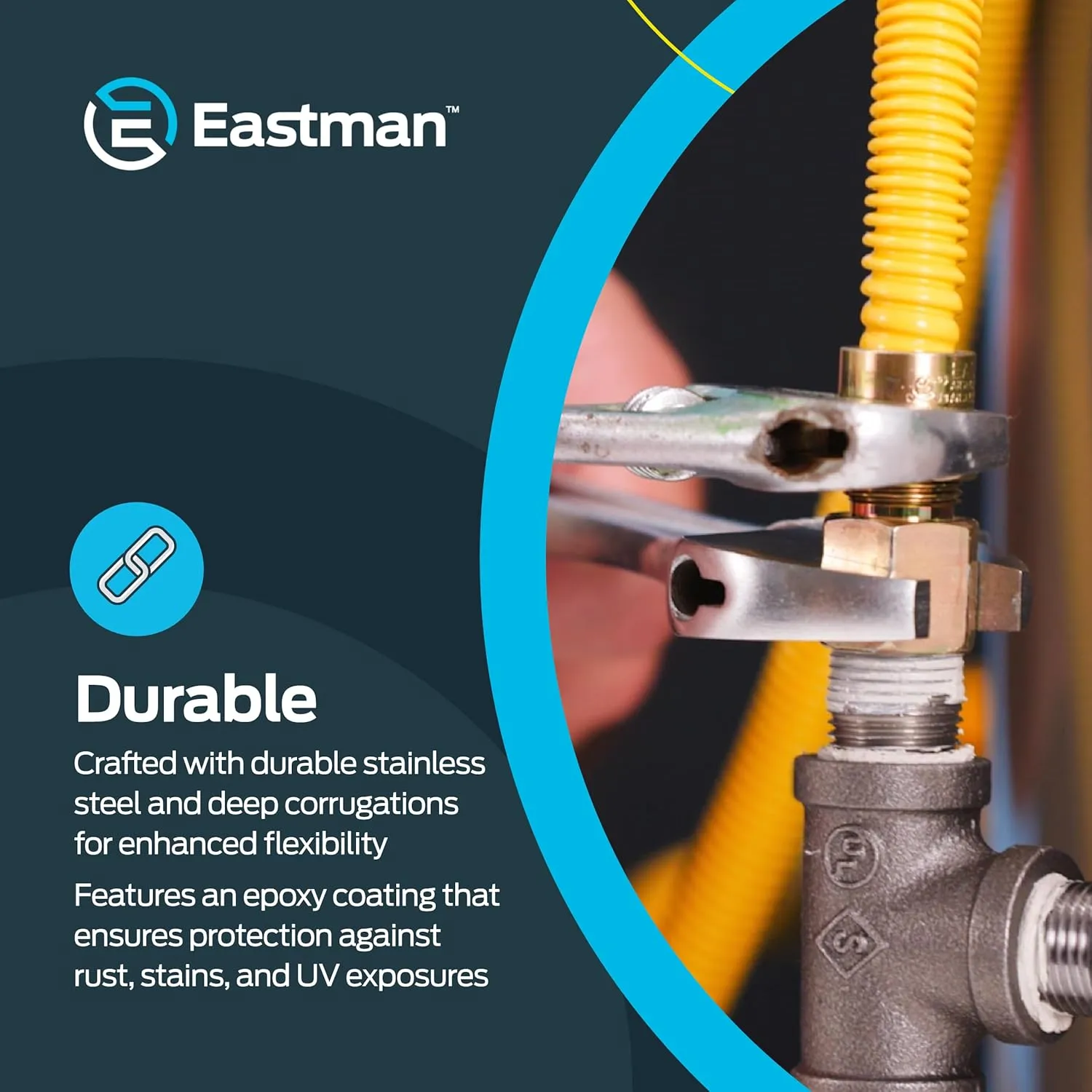 Eastman 48 Inch x 3/8 Inch OD Flexible Gas Line Connector with (2) 1/2 Inch MIP Fitting Ends for Natural Gas and Liquid Propane, Stainless Steel, Yellow, 10YE505048B