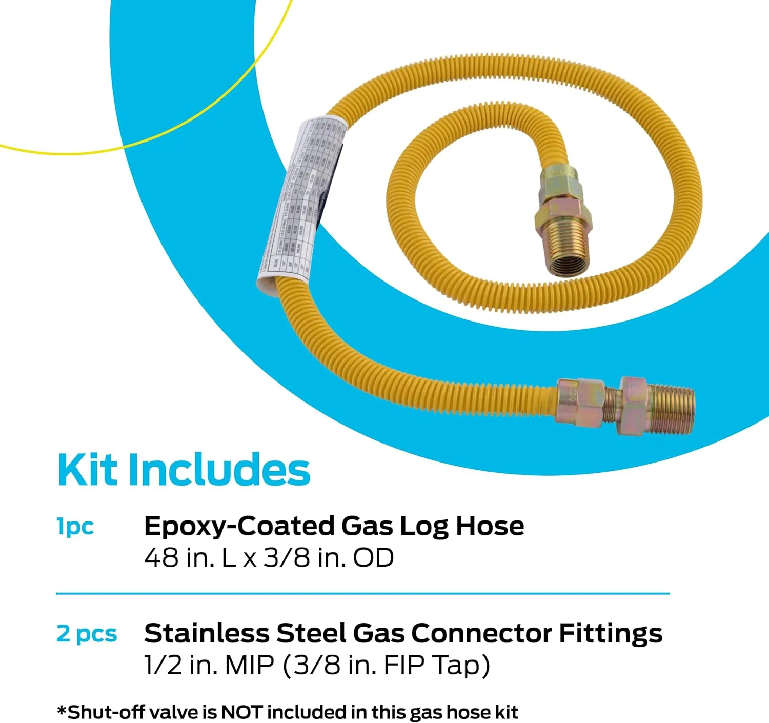 Eastman 48 Inch x 3/8 Inch OD Flexible Gas Line Connector with (2) 1/2 Inch MIP Fitting Ends for Natural Gas and Liquid Propane, Stainless Steel, Yellow, 10YE505048B