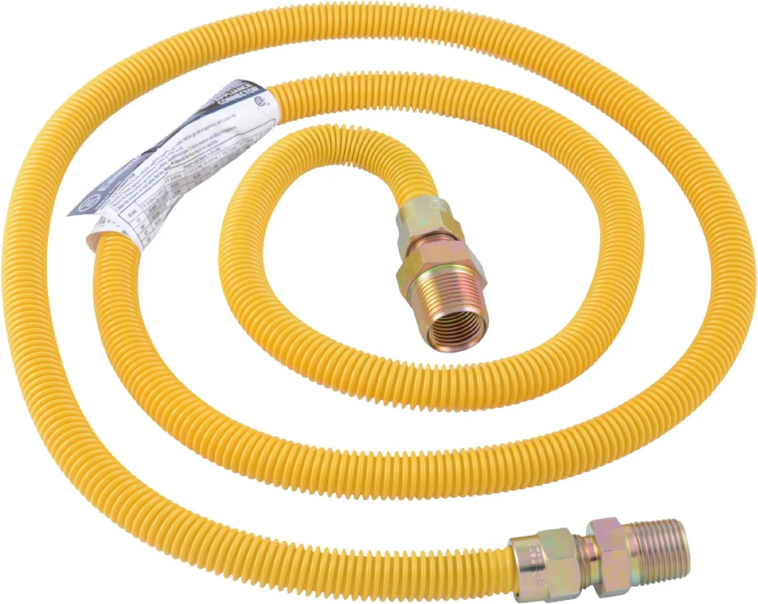 Eastman 72 Inch x 1/2 Inch OD Gas Line Connector with 3/4 Inch x 1/2 Inch MIP Fitting Ends for Natural Gas and Liquid Propane, Stainless Steel, Yellow, 20YE545072B