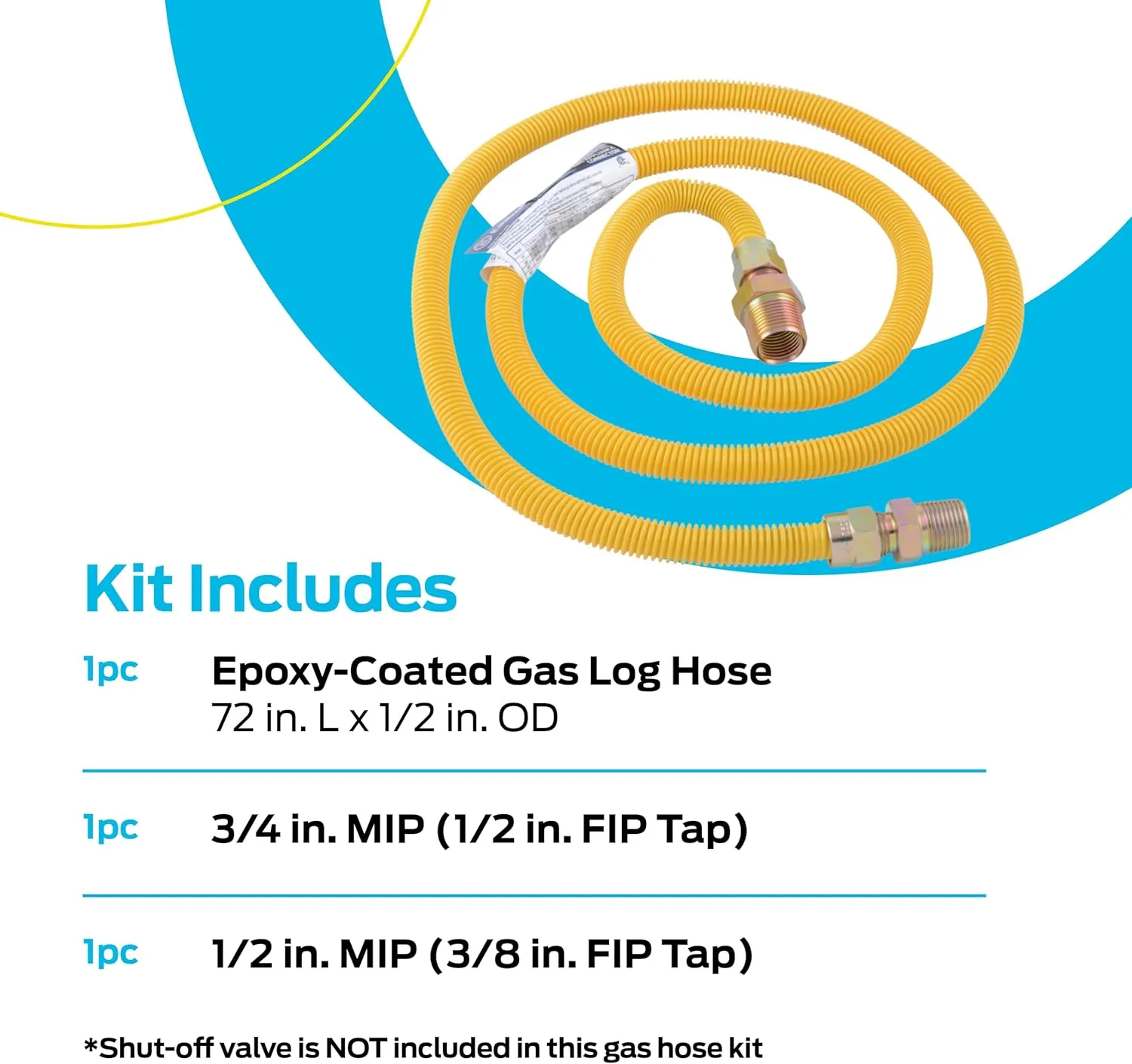 Eastman 72 Inch x 1/2 Inch OD Gas Line Connector with 3/4 Inch x 1/2 Inch MIP Fitting Ends for Natural Gas and Liquid Propane, Stainless Steel, Yellow, 20YE545072B