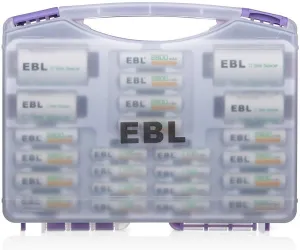 EBL Purple Super Power Battery Box Include : 12 AA Batteries   8 AAA Batteries  2pcs C/D Adapters