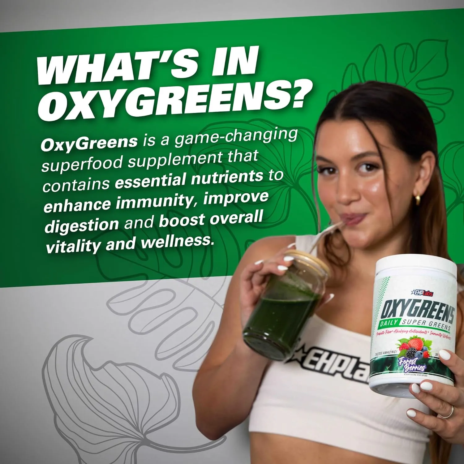 EHP Labs OxyGreens Super Greens Powder – Daily Greens & Superfood Supplement with Spirulina, Chlorella, Prebiotics, Digestive Enzymes, Antioxidants – 30 Servings (Forest Berries)