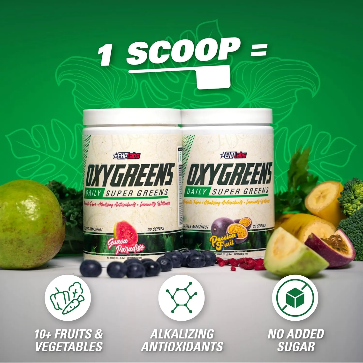 EHP Labs OxyGreens Super Greens Powder – Daily Greens & Superfood Supplement with Spirulina, Chlorella, Prebiotics, Digestive Enzymes, Antioxidants – 30 Servings (Forest Berries)