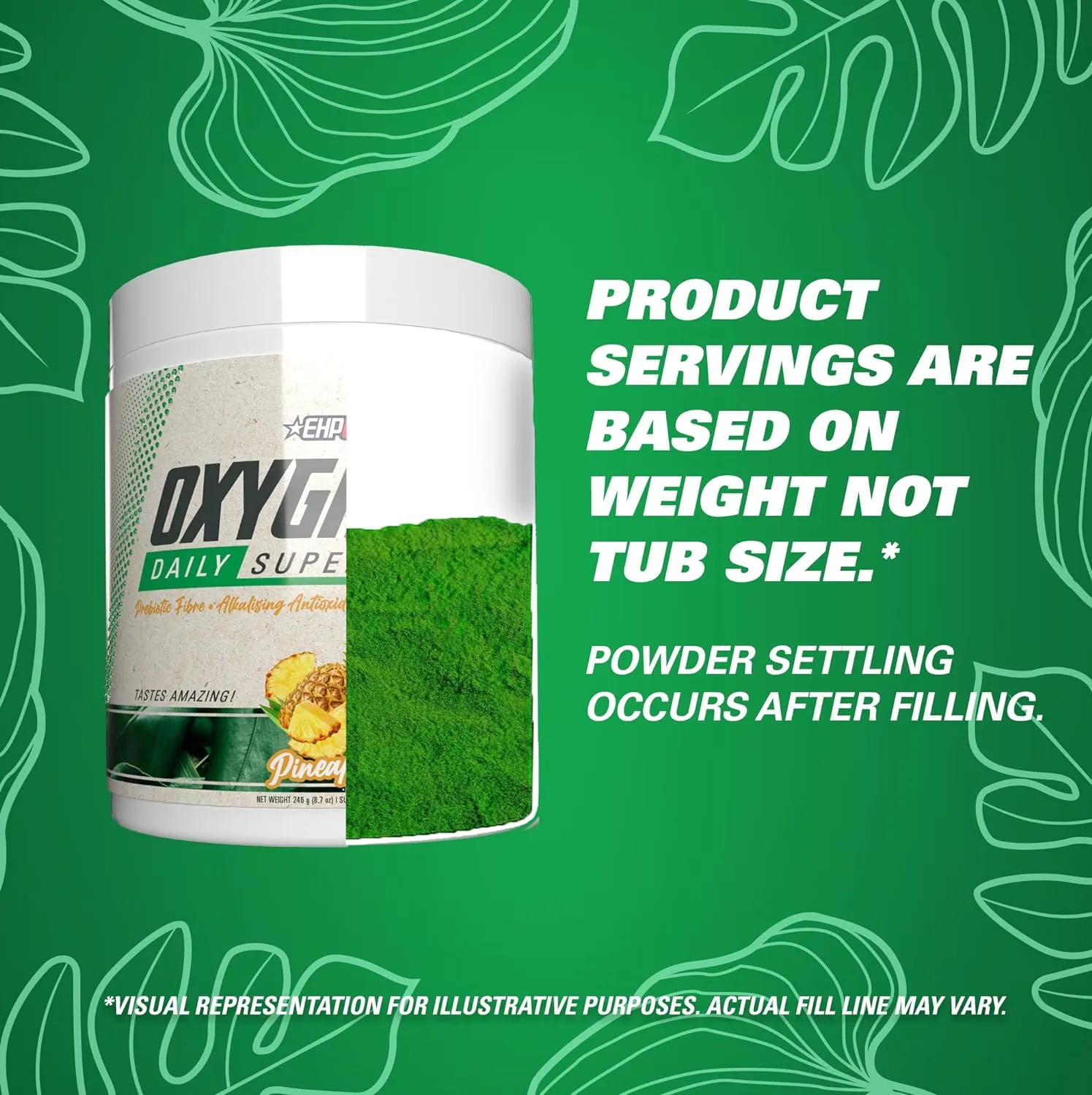 EHP Labs OxyGreens Super Greens Powder - Spirulina & Chlorella Superfood, Green Juice Powder & Greens Supplements with Prebiotic Fibre, Antioxidants & Immunity Support, 30 Serves (Pineapple)