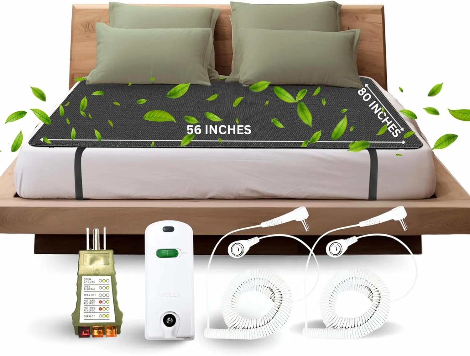 ELECTRAWAVE Grounding Mattress Cover Pad, Queen Size Earth Connected Conductive Carbon Leatherette Grounding Sheets for Better Sleep, Relieve Pain, Reduce Inflamation