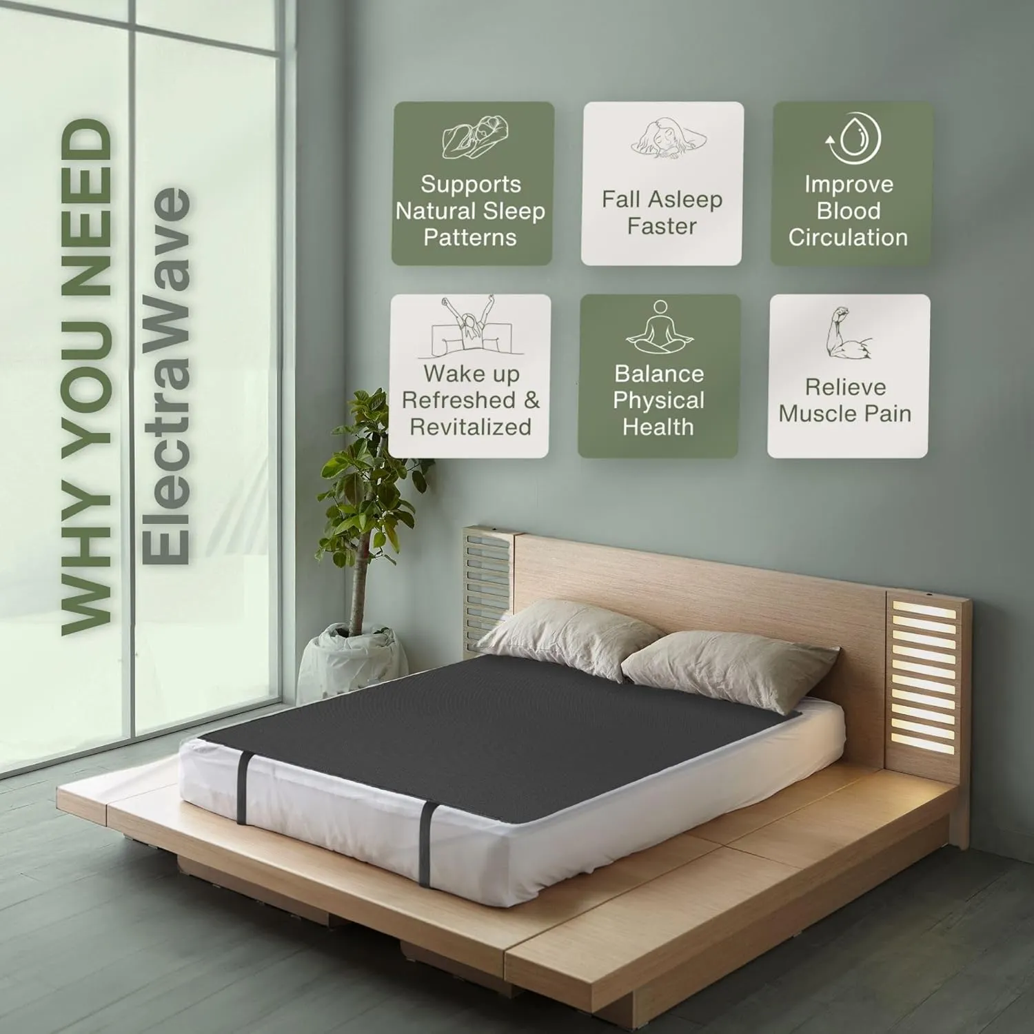 ELECTRAWAVE Grounding Mattress Cover Pad, Queen Size Earth Connected Conductive Carbon Leatherette Grounding Sheets for Better Sleep, Relieve Pain, Reduce Inflamation