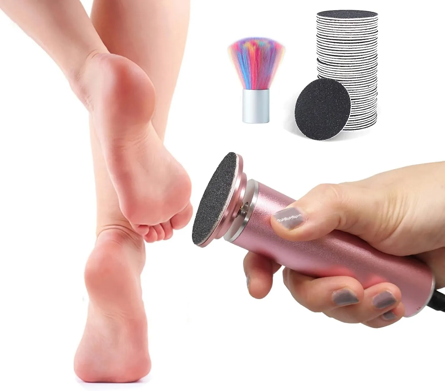 Electric Callus Remover for Feet Adjustable Speed, Powerful Foot Scrubber Electric Foot Callus Remover Heel File with 60PCS Sanding Discs Pedicure Tools for Feet Dead Skin Foot Grinder, Pink