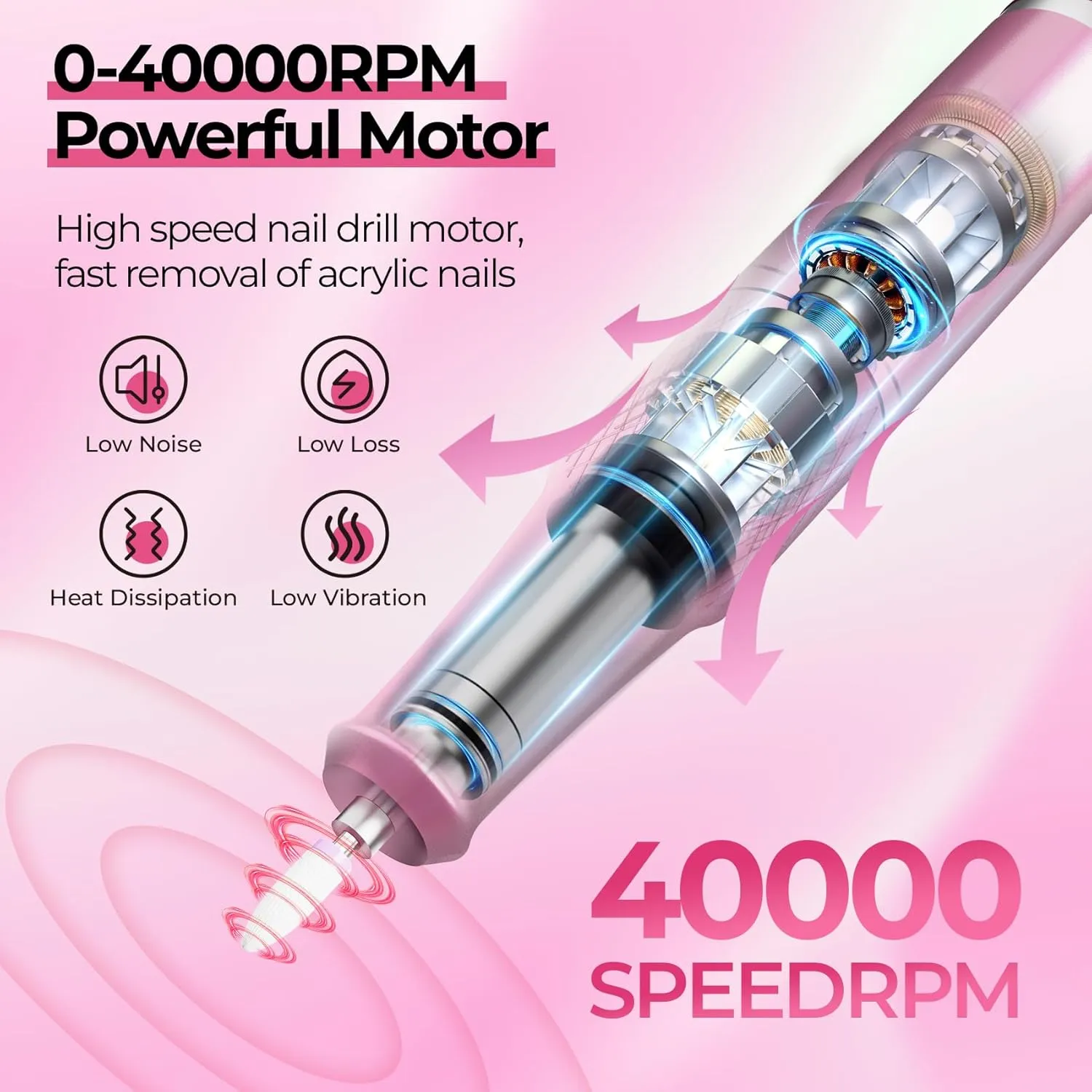 Electric Nail Drill Professional: 40000RPM Electric Nail File Kit E File Nail Drill Machine with LCD Display for Acrylic Gel Nail, Manicure Pedicure Polishing Nail Grinder for Salon Home Use