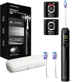 Electric Toothbrush with AI Smart Screen for Adults Kids | 150-Day Battery, Real-Time Brushing Map | Whitening Mode, 3-Min Timer, Travel Case | Family Sonic Electric Tooth Brush (G5S Black)