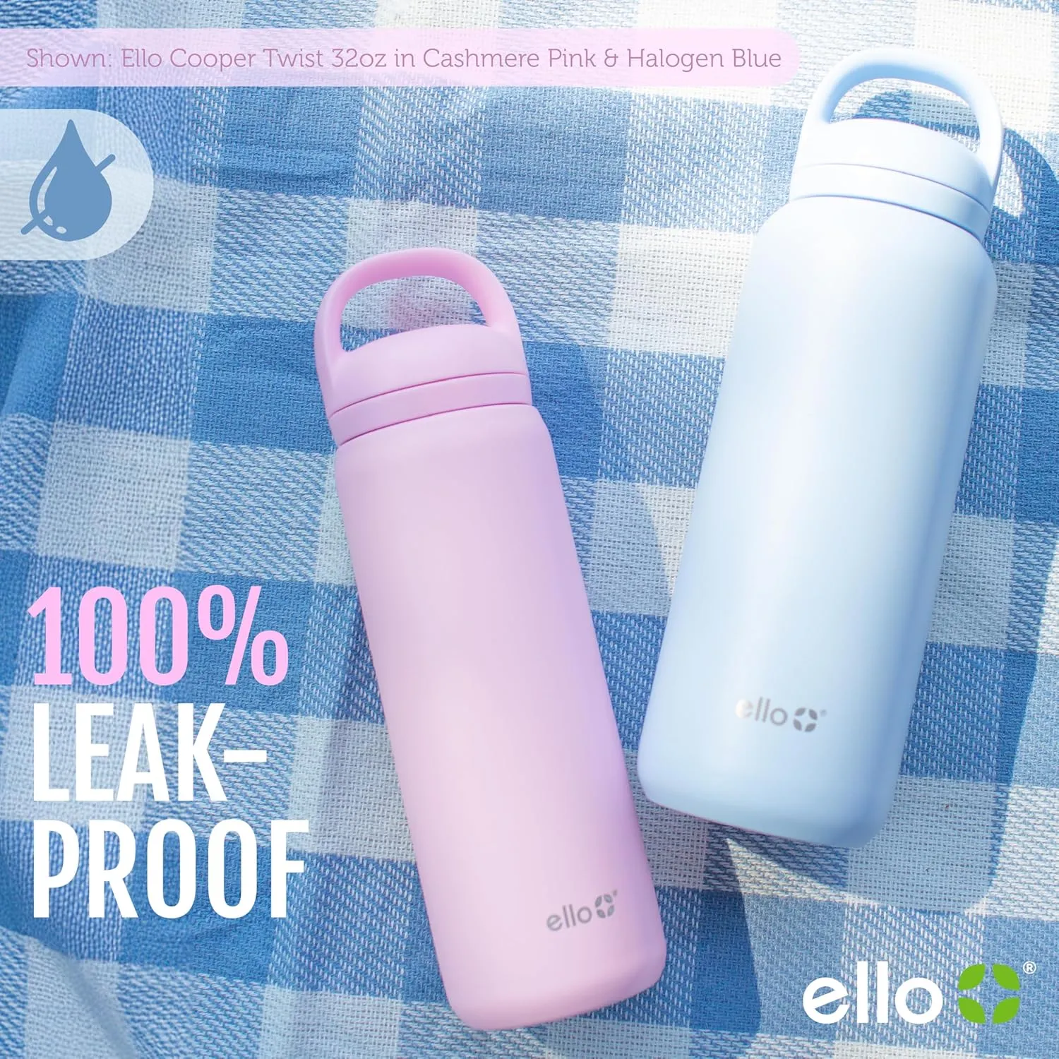 Ello Cooper Twist 18oz Kids Stainless Steel Water Bottle with Chug Lid | Leak Proof Double Walled and Vacuum Insulated | Fits Car Cupholder | Built in Carry Loop | Dishwasher Safe | Black