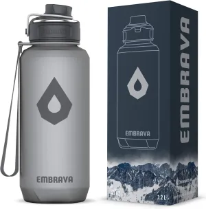 Embrava 40oz Water Bottle - Large with Travel Carry Ring - Wide Leak Proof Drink Spout - Heavy-Duty, BPA & BPS Free Tritan Plastic - Best for Sports, Hiking, Gym, Men & Women