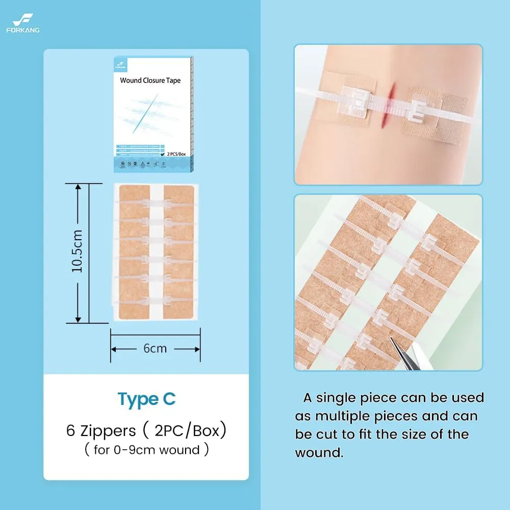 Emergency Wound Closure Tape | Butterfly Bandages for Wound Repair | Laceration Closure Strips (6 Zipper/PC) | Stitch-Free Skin Glue Alternative | 2.4”x4.1” Steri Strips for 0-9cm Cuts
