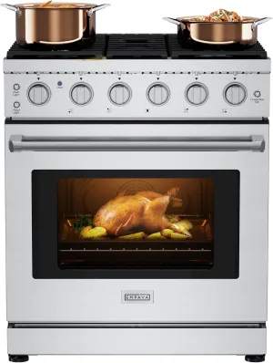 Empava Gas Range,True Convection Oven 4.55 Cu. Ft, 5 Deep Recessed Burners Cooktop, Heavy Duty Continuous Grates in Stainless Steel with Storage Drawer, Freestanding & Slide-in,30 Inch