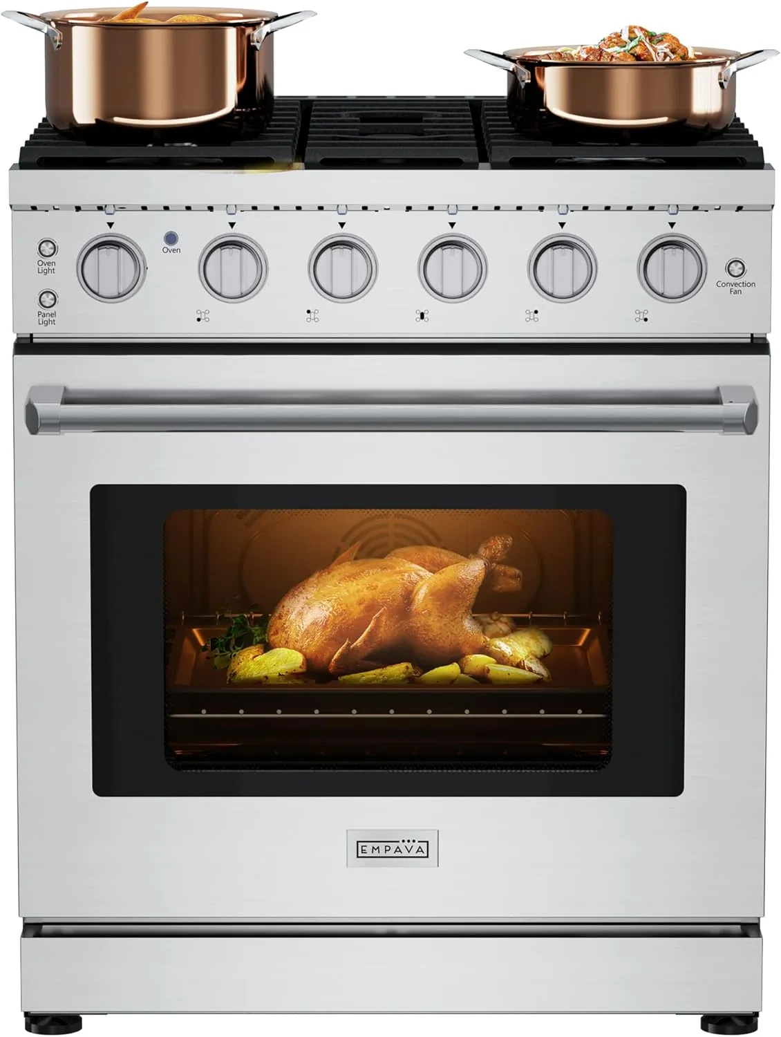 Empava Gas Range,True Convection Oven 4.55 Cu. Ft, 5 Deep Recessed Burners Cooktop, Heavy Duty Continuous Grates in Stainless Steel with Storage Drawer, Freestanding & Slide-in,30 Inch