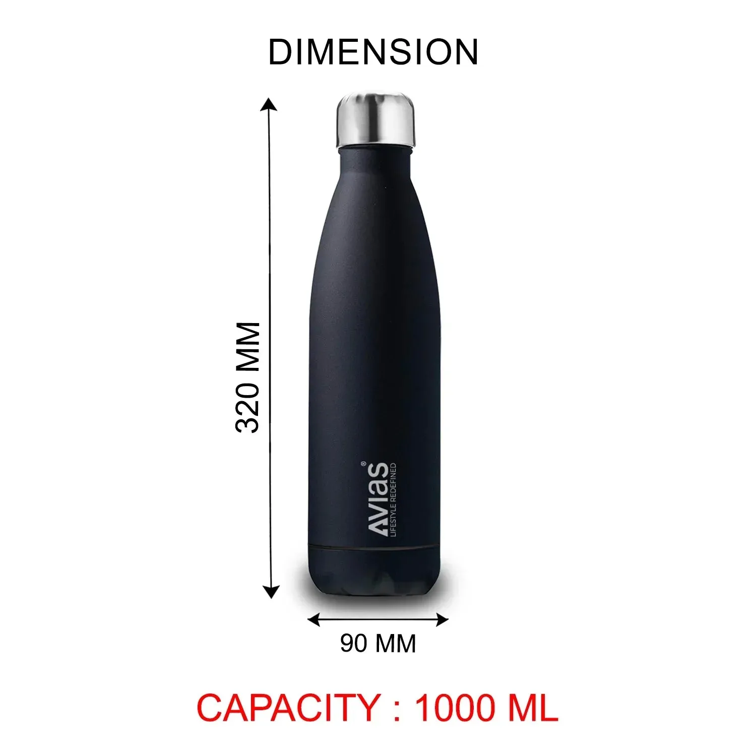 Evita Premium Stainless Steel Vacuum Insulated Flask Water Bottle| 1 Litre/ 750Ml | Black