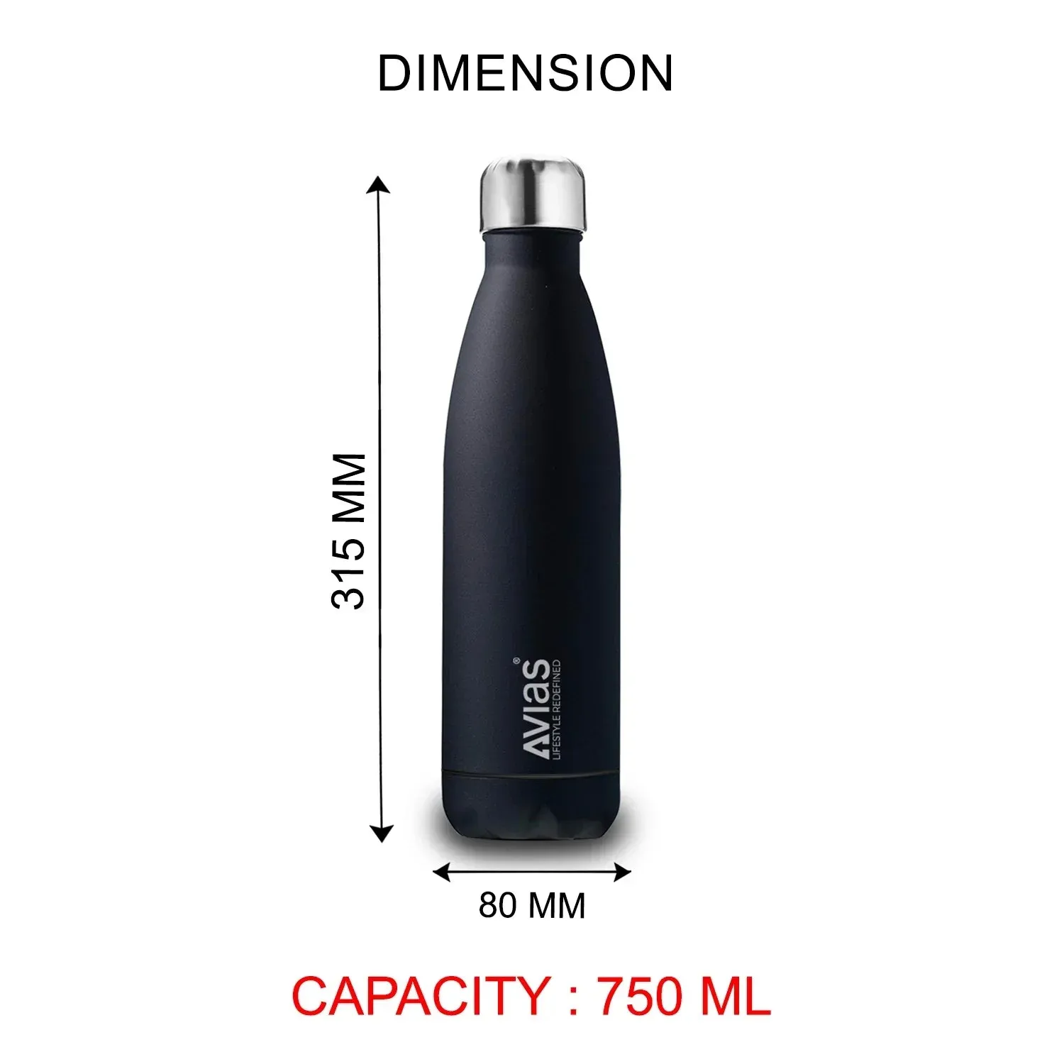 Evita Premium Stainless Steel Vacuum Insulated Flask Water Bottle| 1 Litre/ 750Ml | Black