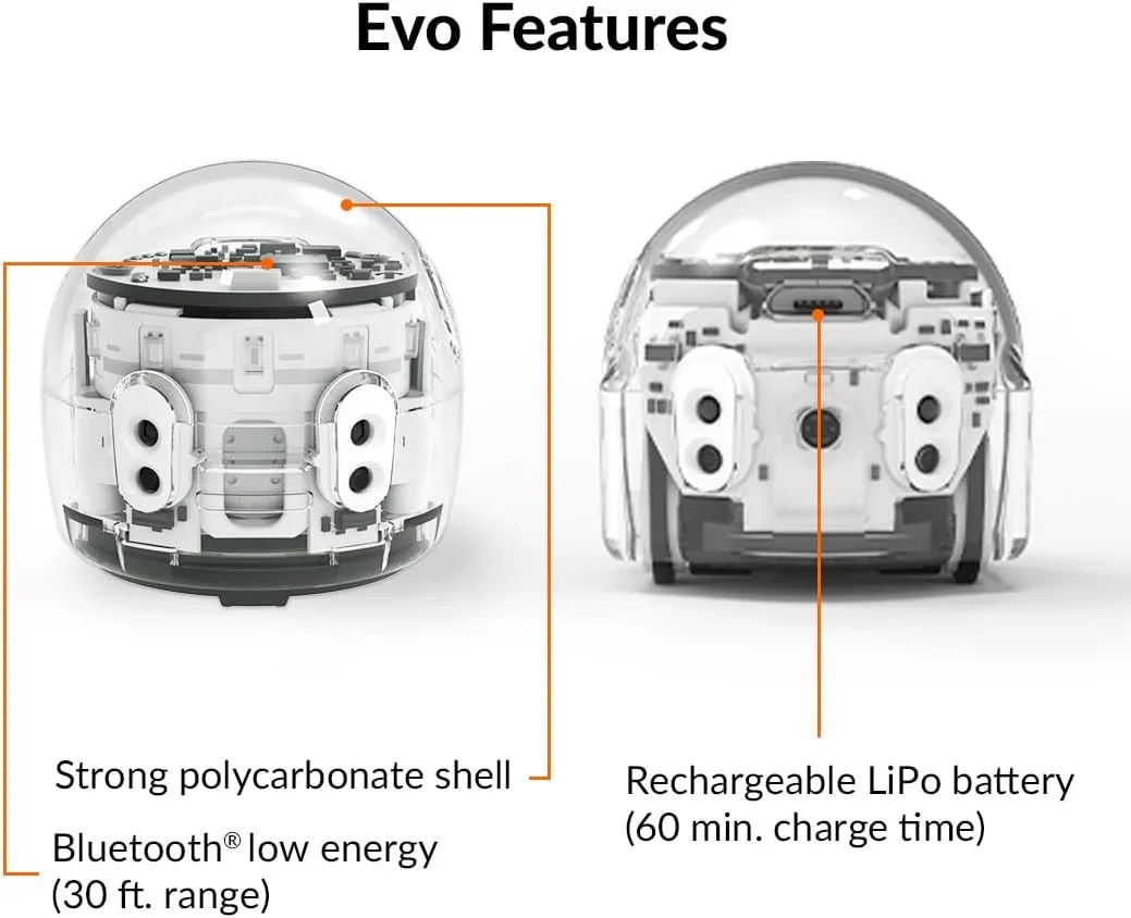 Evo Entry Kit: Interactive Coding Robot, Kids Ages 5 , Includes Color Code Markers, Charging Cable, Zip Case, Access to 700  STEM Lessons - Educators & Parents, No Coding Experience Required