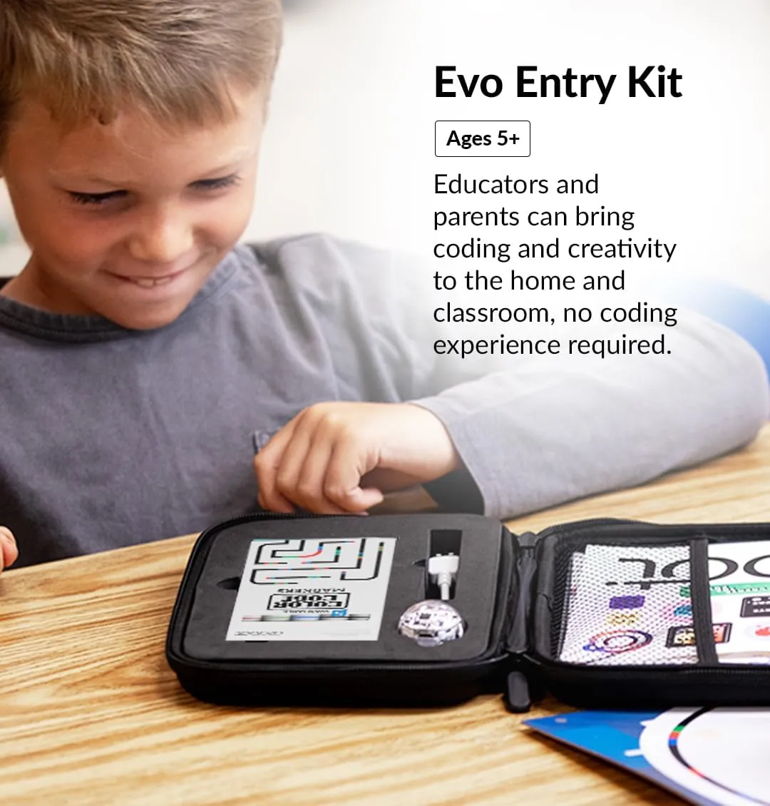 Evo Entry Kit: Interactive Coding Robot, Kids Ages 5 , Includes Color Code Markers, Charging Cable, Zip Case, Access to 700  STEM Lessons - Educators & Parents, No Coding Experience Required
