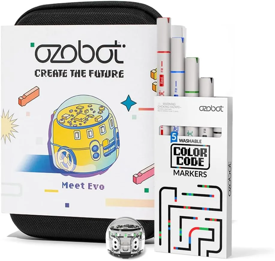 Evo Entry Kit: Interactive Coding Robot, Kids Ages 5 , Includes Color Code Markers, Charging Cable, Zip Case, Access to 700  STEM Lessons - Educators & Parents, No Coding Experience Required