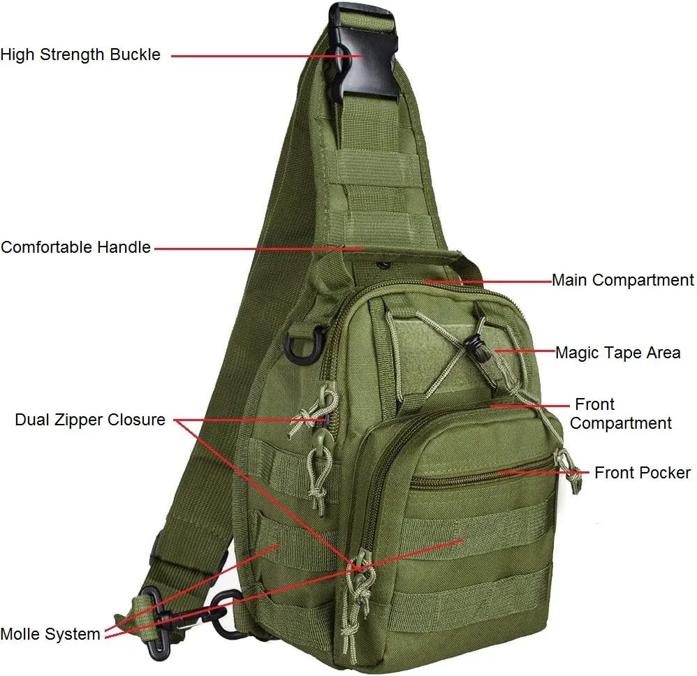 FAMI Outdoor Tactical Bag Backpack, Military Sport Bag Pack Sling Shoulder Backpack Tactical Satchel for Every Day Carry (Army Green)