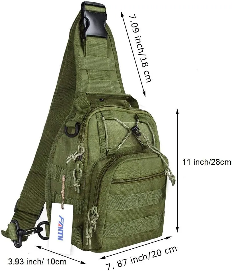 FAMI Outdoor Tactical Bag Backpack, Military Sport Bag Pack Sling Shoulder Backpack Tactical Satchel for Every Day Carry (Army Green)