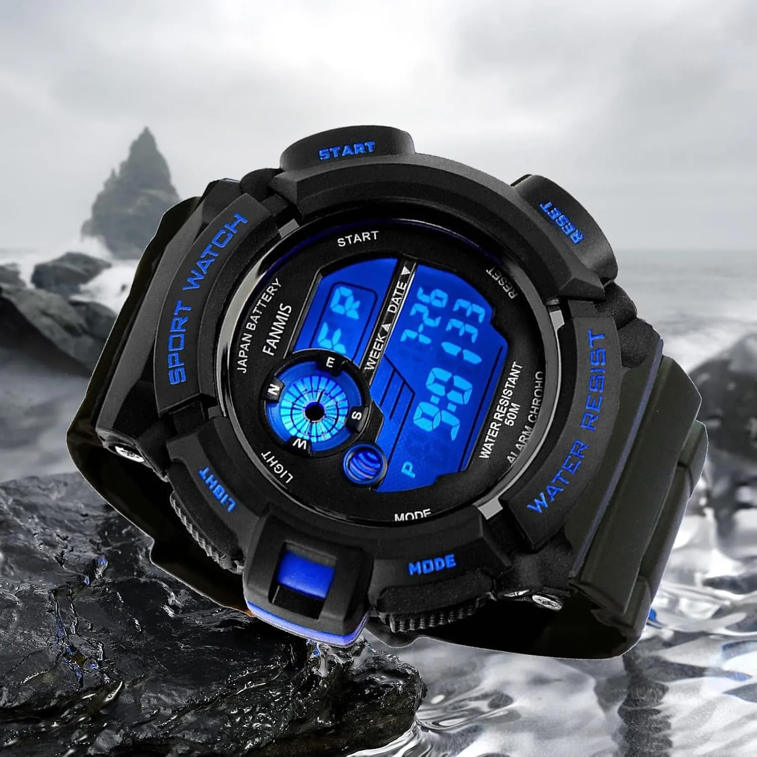 FANMIS Mens Military Multifunction Digital LED Watch Electronic Waterproof Alarm Quartz Sports Watch