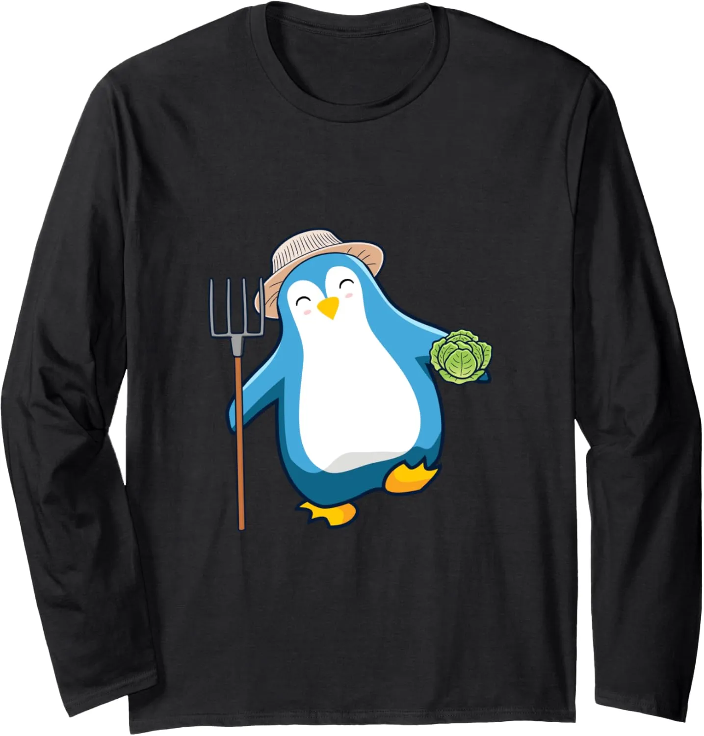Farmer Farm Rake Gardening Plants Penguins Flippers Penguin Long Sleeve T-Shirt