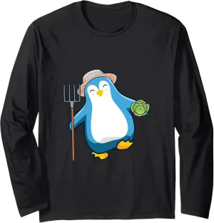 Farmer Farm Rake Gardening Plants Penguins Flippers Penguin Long Sleeve T-Shirt