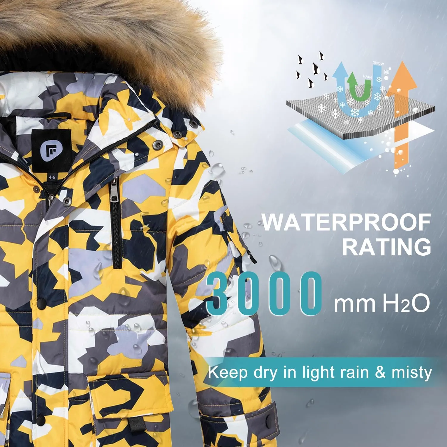 FARVALUE Boy Winter Coat Warm Quilted Puffer Water Resistant Parka Jacket with Detachable Fur Hood for Big Boys