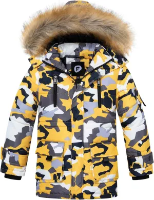 FARVALUE Boy Winter Coat Warm Quilted Puffer Water Resistant Parka Jacket with Detachable Fur Hood for Big Boys