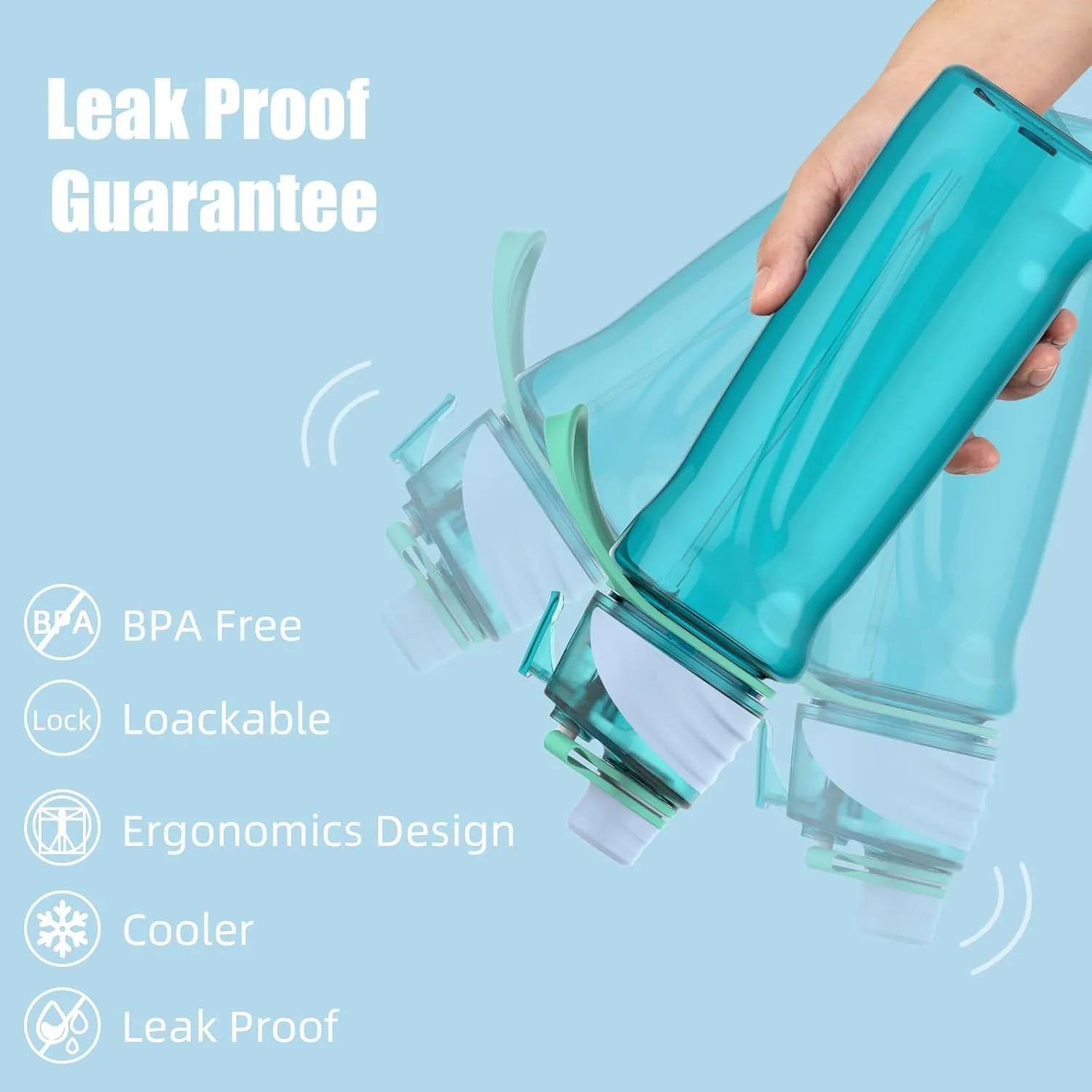 FEIJIAN Mist & Sip Water Bottle, 22oz, BPA-Free, Leakproof & Lightweight, Ideal for Fitness & Outdoor, Blue