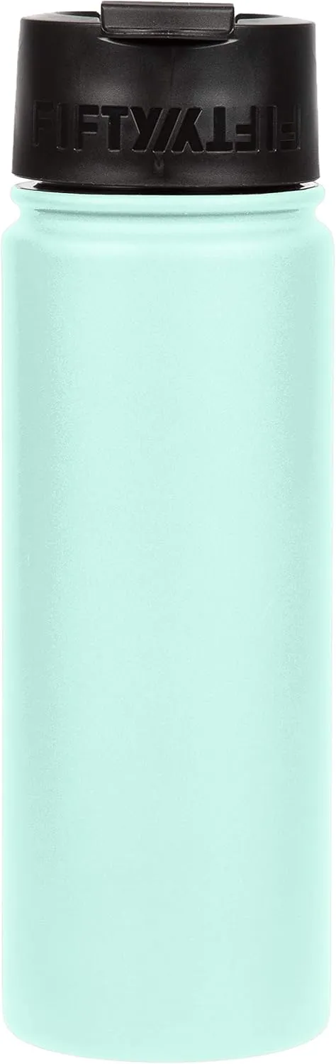 Fifty/Fifty 20oz, Double Wall Vacuum Insulated Café Water Bottle, Stainless Steel, Flip Cap w/ Wide Mouth, Cool Mint, 20oz/591ml