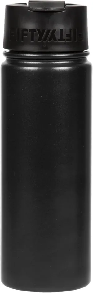 FIFTY/FIFTY 20oz, Double Wall Vacuum Insulated Café Water Bottle, Stainless Steel, Flip Cap w/ Wide Mouth, Matte Black, 20oz/591ml