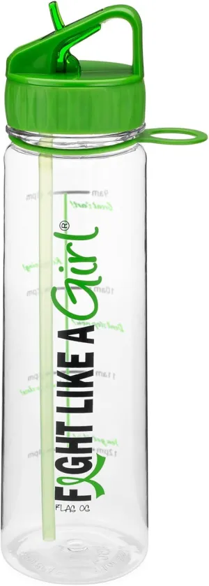 Fight Like a Girl Hybrid SlimKim 30 oz Motivational Water Bottle with Time Marker & Straw for Lymphoma, Lyme Disease Awareness - Reusable Clear Water Bottle for Workout, Gym, Travel - Lime Green