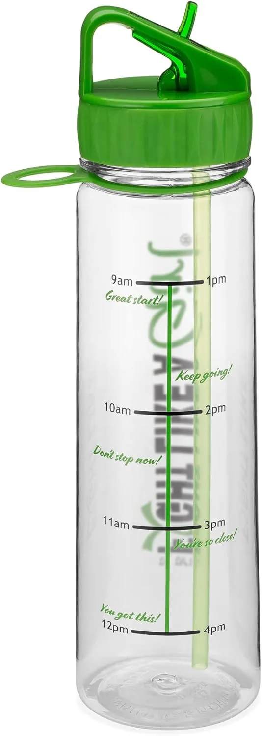 Fight Like a Girl Hybrid SlimKim 30 oz Motivational Water Bottle with Time Marker & Straw for Lymphoma, Lyme Disease Awareness - Reusable Clear Water Bottle for Workout, Gym, Travel - Lime Green