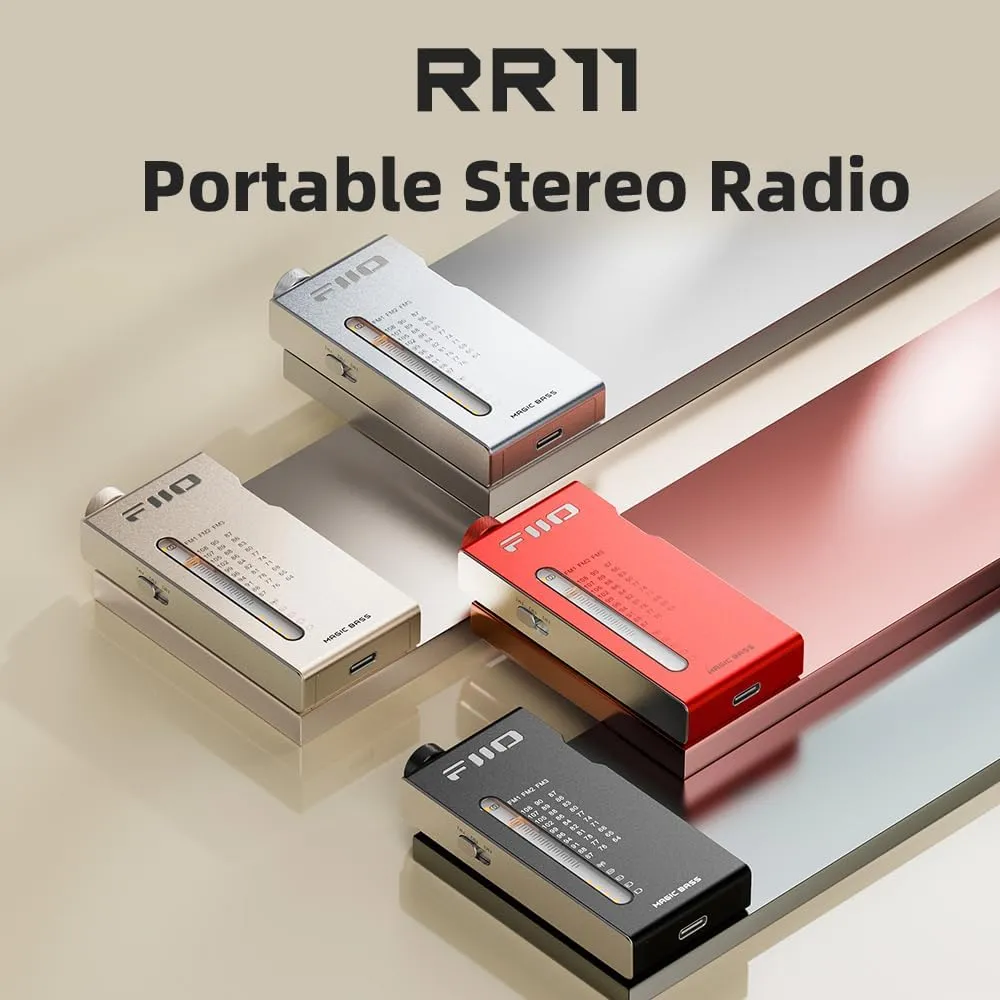 FiiO RR11 Portable HiFi FM Stereo Radio Receiver with Analog PVR Tuning, BASS 3D Sound Effects, 64MHz-108MHz (Silver, Hi-Res Audio Certified)