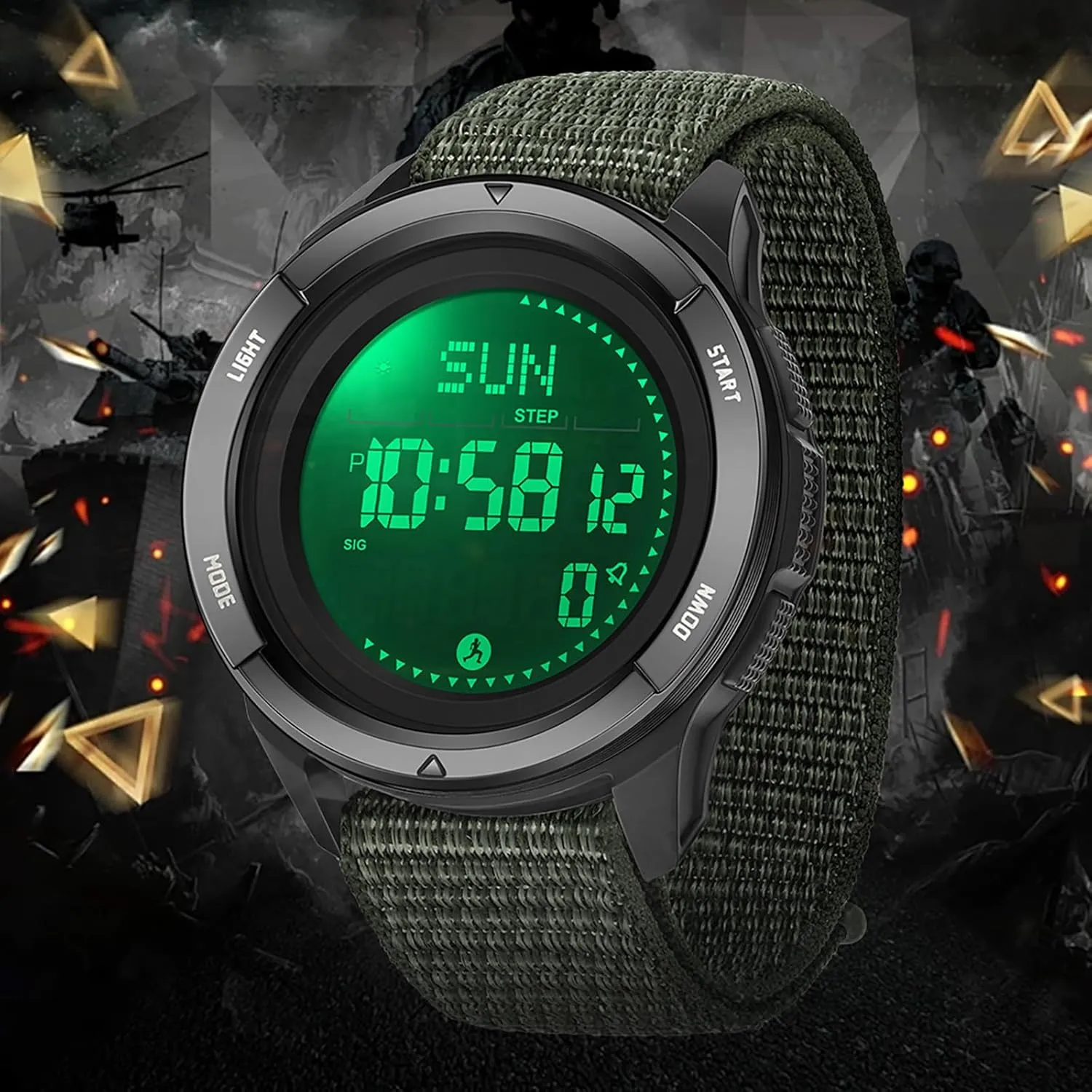 findtime Compass Tactical Watches for Men Women with Metronome Step Counter Countdown Dual Time Alarm Stopwatch Rubber Strap Lightweight Digital Waterproof Watch Orange