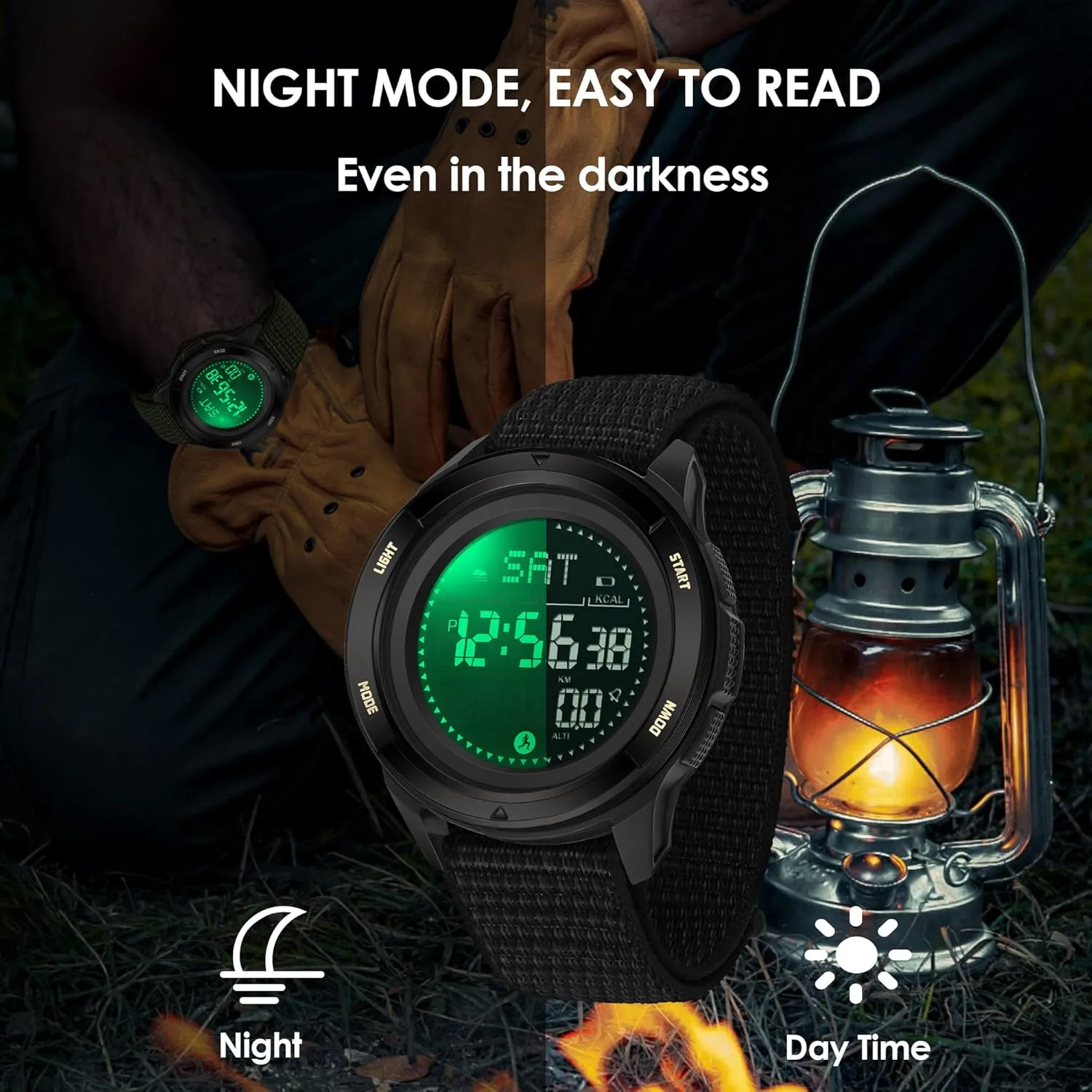 findtime Military Watches for Men Digital Tactical Sports Compass Pedometer Calorie Step Counter Watch Waterproof Stopwatch Pacer Running Watch Alarm Electronic Nylon Strap