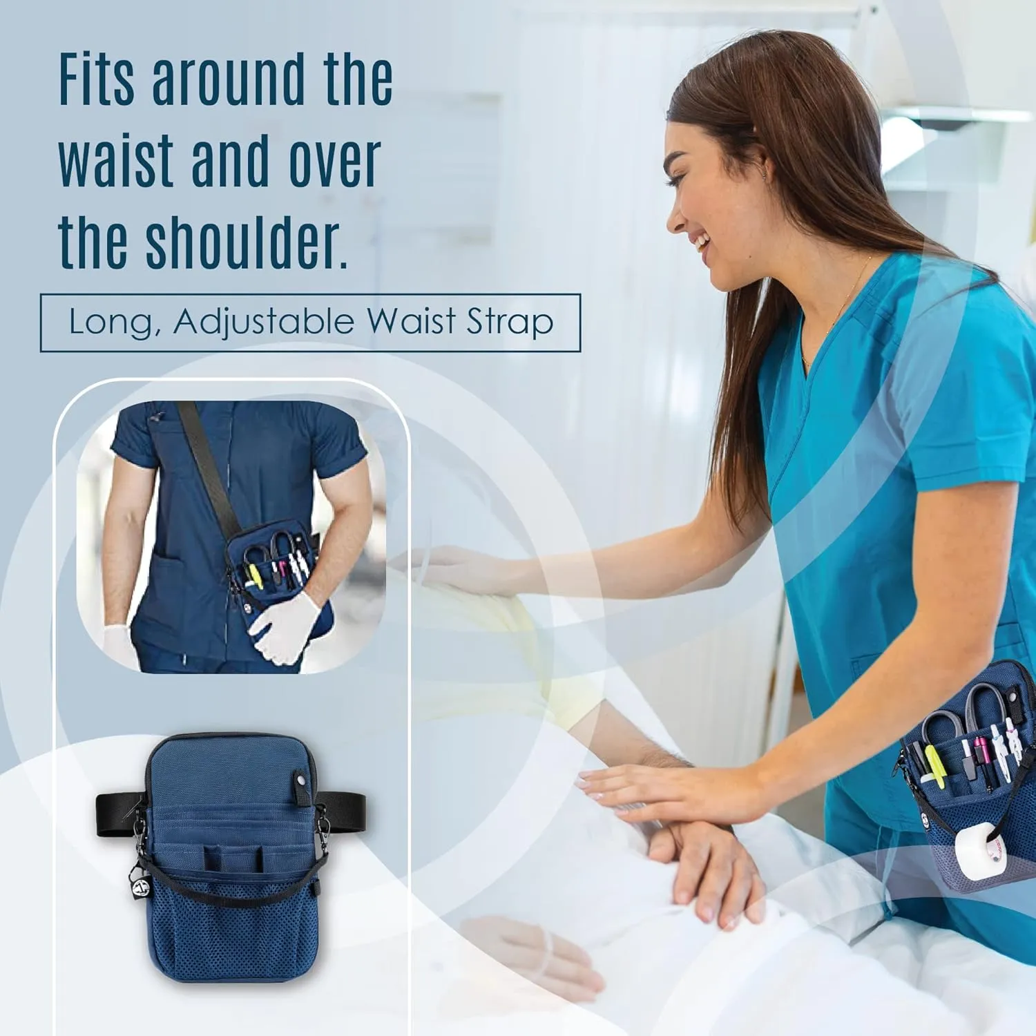 First Lifesaver 4-in-1 Nurse Fanny Pack with Medical Gear Pockets, Tape Holder, and Utility Storage for Stethoscopes, Bandage Scissors, and Emergency Supplies, Student and Nurse Use (Navy)